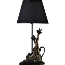 Qdec Modern Dizayn Kedi Abajur Gold Siyah