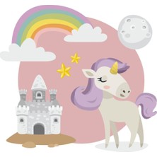 Sticker Master Unicorn ve Kale Çocuk Odası Sticker Oto Motor Pc Etiket