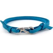 Solfera Metal Kancalı Üç Sıra Sarma Mavi Deri Erkek Bileklik Bt485