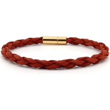 Solfera El Örgüsü Hakiki Deri Sarı Metal Klipsli Erkek Bileklik Bt503