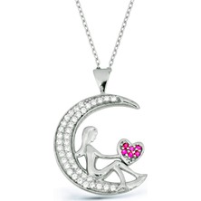 Argentum Concept Zirkon Taşlı Gümüş Kalpli Ay Perisi Kolye N111801