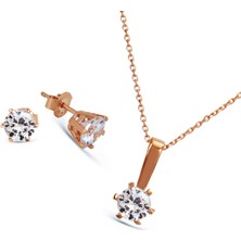 Argentum Concept Gümüş Rose Tek Taş Set S014702