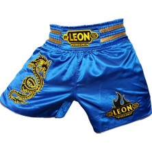 By Leon 1982 Leon Ejderha Desenli Muay Thai ve Kick Boks Şortu Mavi