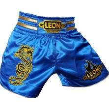 By Leon 1982 Leon Ejderha Desenli Muay Thai ve Kick Boks Şortu Mavi