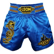 By Leon 1982 Leon Ejderha Desenli Muay Thai ve Kick Boks Şortu Mavi