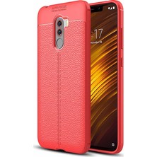 Case 4U Xiaomi Pocophone F1 Kılıf Rugan Armor Deri Görünümlü Yüksek Kalite Silikon Niss - Kırmızı