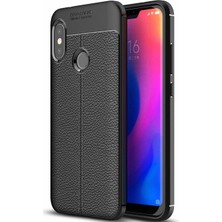 Case 4U Xiaomi Mi A2 Lite - Redmi 6 Pro Kılıf Rugan Armor Deri Görünümlü Yüksek Kalite Silikon Niss - Siyah