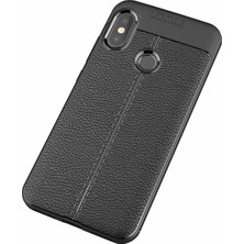 Case 4U Xiaomi Mi A2 Lite - Redmi 6 Pro Kılıf Rugan Armor Deri Görünümlü Yüksek Kalite Silikon Niss - Siyah