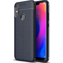 Case 4U Xiaomi Mi A2 Lite - Redmi 6 Pro Kılıf Rugan Armor Deri Görünümlü Yüksek Kalite Silikon Niss - Lacivert