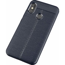 Case 4U Xiaomi Mi A2 Lite - Redmi 6 Pro Kılıf Rugan Armor Deri Görünümlü Yüksek Kalite Silikon Niss - Lacivert