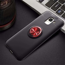 Case 4U Samsung Galaxy J6 Kılıf Autofocus Shockprof Ravel Yüzüklü Standlı Slikon Kapak Siyah - Kırmızı