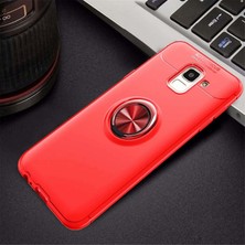 Case 4U Samsung Galaxy J6 Kılıf Autofocus Shockprof Ravel Yüzüklü Standlı Slikon Kapak Kırmızı