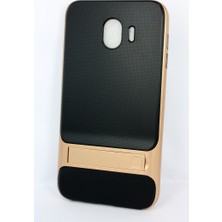 Case 4U Samsung Galaxy J4 Kılıf Standlı Korumalı Silikon Sert Arka Kapak - Altın