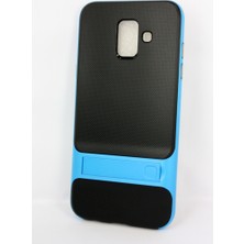 Case 4U Samsung Galaxy A6 2018 Kılıf Standlı Korumalı Silikon Sert Arka Kapak - Mavi