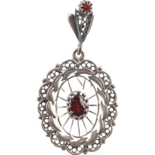 Nusret Taki 925 Ayar Gümüş Garnet Taş Telkari Kolye Ucu