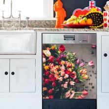 Tilki Dünyası Renkli Laleler Bulaşık Makinası Kapak Stickerı