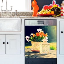 Tilki Dünyası Saksıda Çiçekler Bulaşık Makinası Kapak Stickerı