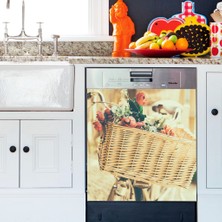 Tilki Dünyası Çiçekler Bisiklette Bulaşık Makinası Kapak Stickerı