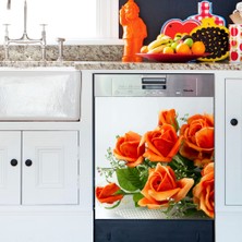 Tilki Dünyası Turuncu Güller Bulaşık Makinası Kapak Stickerı