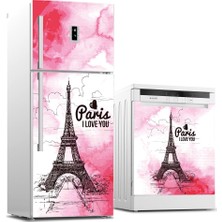 Tilki Dünyası Paris Desenli Buzdolabı ve Bulaşık Makinesi Takım Sticker 0028