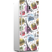 Tilki Dünyası Paris Desenli Buzdolabı Kapağı Kaplama Sticker 0139