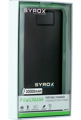 Syrox 20000 mAh Dijital Ekranlı PowerBank Siyah