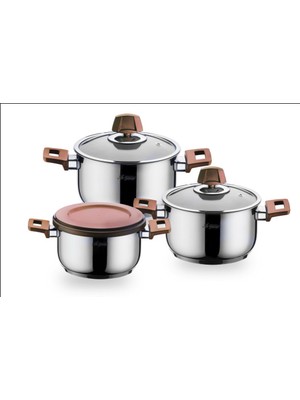Aryıldız 9 Prç Piazza Çelik Tencere Set  Rose Gold