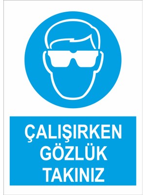 Sticker Master Çalışırken Gözlük Takınız Uyarı Levhası Sticker Etiket Oto Motor Pc Etiket