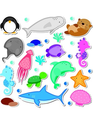Sticker Master Deniz Hayvanları Çocuk Odası Sticker Oto Motor Pc Etiket