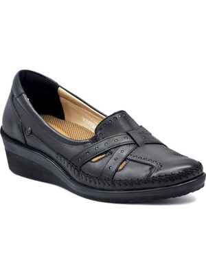 Forelli 26223 Kadın Siyah Deri Comfort Ayakkabı