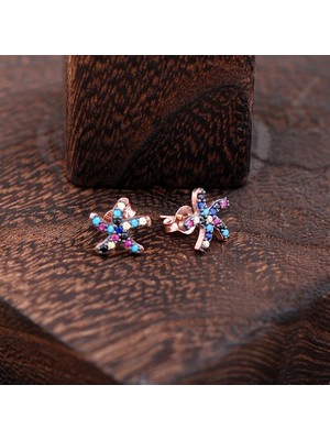 Sümer Telkari Deniz Yıldızlı Rose Gümüş Küpe 2396