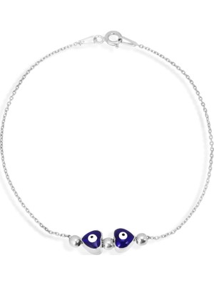 Argentum Concept Nazarlı Boncuklu Gümüş Kalpler Bileklik