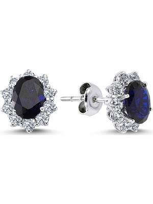 Lova Pırlantalı Oval Safir Anturaj Küpe 3050007