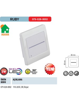 Horoz Ruby 2W Beyaz Renkte 360Derece Micro Sensörlü Smd Led Ev Içi Armatür