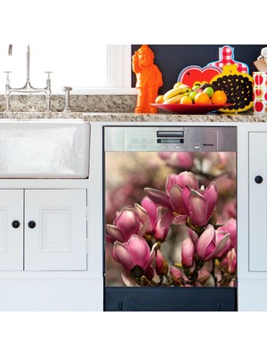Tilki Dünyası Sanatsal Çiçekler Bulaşık Makinası Kapak Stickerı