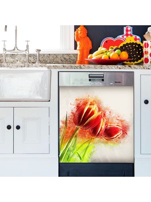Tilki Dünyası Portre Lale Bulaşık Makinası Kapak Stickerı
