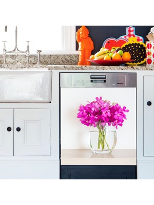 Tilki Dünyası Vazoda Pembe Çiçekler Bulaşık Makinası Kapak Stickerı