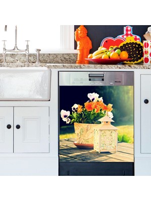 Tilki Dünyası Saksıda Çiçekler Bulaşık Makinası Kapak Stickerı