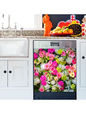 Tilki Dünyası Rengarenk Çiçek Bahçesi Bulaşık Makinası Kapak Stickerı
