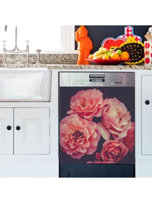Tilki Dünyası Büyüleyici Pembe Güller Bulaşık Makinası Kapak Stickerı