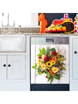 Tilki Dünyası Çiçek Buketi Bulaşık Makinası Kapak Stickerı