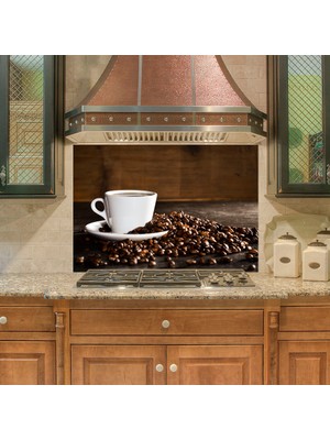 Tilki Dünyası Mutfak Ocağı Arkası Kahve Çekirdekleri ile Kahve Sticker