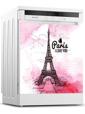 Tilki Dünyası Paris Desenli Bulaşık Makinesi Kapak Sticker 0059