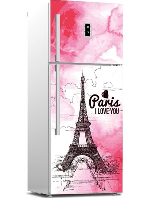 Tilki Dünyası Paris Desenli Buzdolabı Kapağı Kaplama Sticker 0138