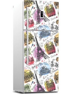 Tilki Dünyası Paris Desenli Buzdolabı Kapağı Kaplama Sticker 0139