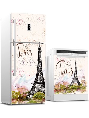 Tilki Dünyası Paris Desenli Buzdolabı ve Bulaşık Makinesi Takım Sticker 0030
