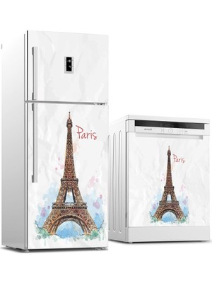 Tilki Dünyası Paris Desenli Buzdolabı ve Bulaşık Makinesi Takım Sticker 0031