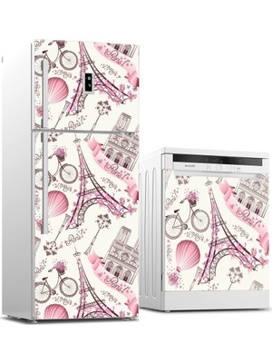 Tilki Dünyası Paris Desenli Buzdolabı ve Bulaşık Makinesi Takım Sticker 0033