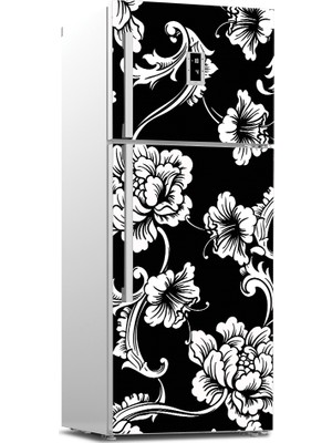 Tilki Dünyası Siyah Beyaz Çiçek Buzdolabı Kapağı Sticker