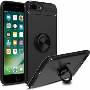 Case 4U Apple iPhone 7-8 Plus Kılıf Yüzüklü Darbeye Dayanıklı (Mıknatıslı Araç Tutucu Uyumlu) Siyah